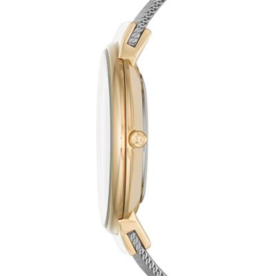 ExBrands Skagen Women s Ancher Crystals Silver Dial Gold Tone Silver Mesh Watch SKW2128