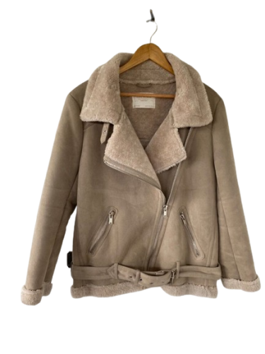 Zara women Aviator Fur biker Moto newest Jacket in camel/brown, small