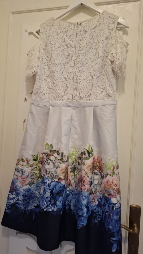 ExBrands Oasis White Lace Top Navy Blue Pink Floral Hydrangea Dress